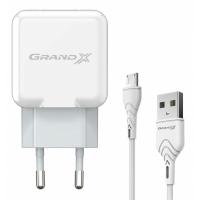 Зарядное устройство Grand-X USB 5V 2,1A White + cable USB -> micro USB, Cu Фото