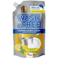 Засіб для ручного миття посуду Wash&Free Соковитий лимон та м'ята Дой-пак 500 г Фото