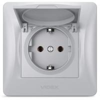 Розетка Videx BINERA 1ая с заземлением и крышкой серебр Фото
