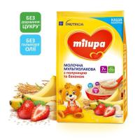 Детская каша Milupa Молочная мультизлаковая с клубникой и бананом от 7 Фото
