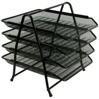 Лоток для бумаг Axent горизонтальный 4-в-1, металлический, черный Фото