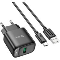 Зарядное устройство HOCO C140A Smart USB QC3.0 + cable USB to USB-C Black Фото