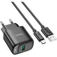 Зарядний пристрій HOCO C140A Smart USB QC3.0 + cable USB to USB-C Black Фото