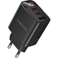 Зарядний пристрій BOROFONE BA98A 2xUSB-C PD30W + 1xUSB 18W digital display bl Фото