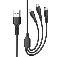 Дата кабель XO USB 2.0 AM to Lightning + Micro 5P + USB-C 3A blac Фото