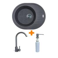 Мийка кухонна Adamant Ovum сірий + змішувач + дозатор Фото