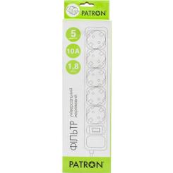 Сетевой фильтр питания Patron 1.8m (SP-1052W), 5 розеток White Фото 1