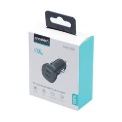 Зарядное устройство Choetech car 2хUSB-C 40W PD black Фото 2