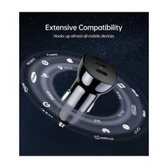 Зарядное устройство Choetech car 2хUSB-C 40W PD black Фото 4