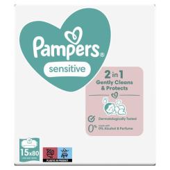 Детские влажные салфетки Pampers Sensitive 15 x 80 шт. Фото 1