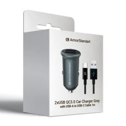 Зарядное устройство Armorstandart 2xUSB QC3.0 Grey + cable USB-C Фото 5