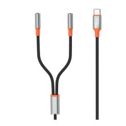 Переходник XO USB-C to 2x3.5mm F 1.0m NB-R269B black Фото 1