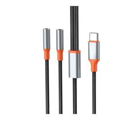 Переходник XO USB-C to 2x3.5mm F 1.0m NB-R269B black Фото 2