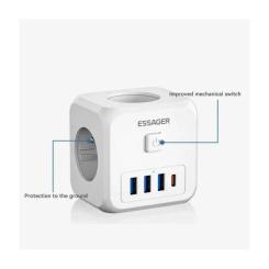 Зарядное устройство Essager 3xUSB + 1xUSB-C 7-in-1 white Фото 5
