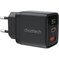 Зарядное устройство Choetech 1xUSB + 1xUSB-C PD35W with display black Фото