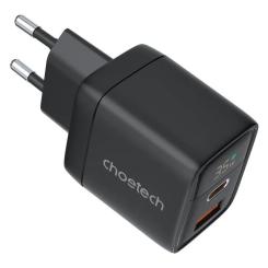 Зарядное устройство Choetech 1xUSB + 1xUSB-C PD35W with display black Фото 1