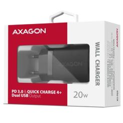 Зарядное устройство AXAGON 1xUSB QC3.0 + 1xUSB-C PD20W black Фото 1
