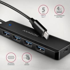 Концентратор AXAGON USB-C to 4xUSB 3.0 black Фото 1