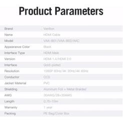 Кабель мультимедийный Vention HDMI M to HDMI M 10.0m 4K30Hz black Фото 4