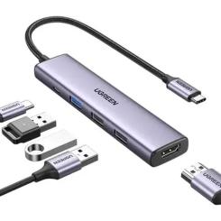 Концентратор Ugreen USB-C 3-in-1 HDMI 4K + USB 3.0 + PD 100W Фото