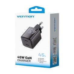 Зарядное устройство Vention 2xUSB-C PD45W GaN black Фото 2