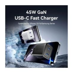 Зарядное устройство Vention 2xUSB-C PD45W GaN black Фото 3