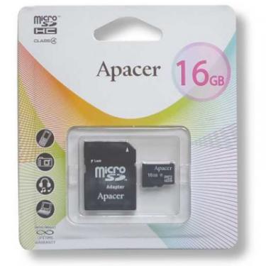Карта памяти Apacer 16GB microSDHC Class4 w/ 1 Adapter RP Фото 1