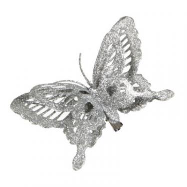 Украшение декоративное Christmas House Кліпса Метелик сріблястий 9 см Фото