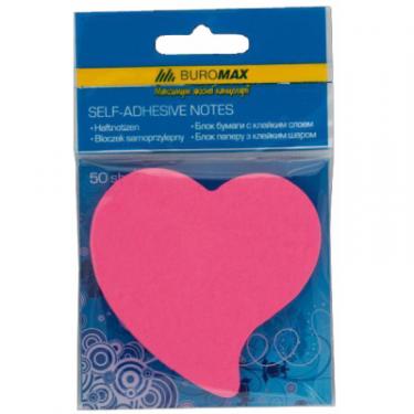 Бумага для заметок Buromax with adhesive layer "Heart", 50 sheets, NEON color Фото 1