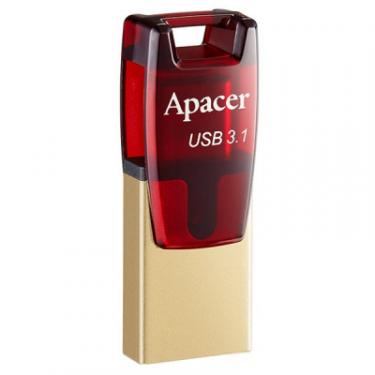 USB флеш накопитель Apacer 64GB AH180 Red Type-C Dual USB 3.1 Фото 1