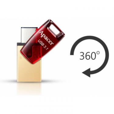 USB флеш накопитель Apacer 64GB AH180 Red Type-C Dual USB 3.1 Фото 4