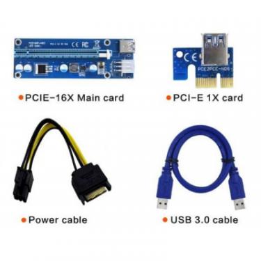 Райзер Dynamode PCI-E x1 to 16x 60cm USB 3.0 Cable SATA to 6Pin Po Фото 3