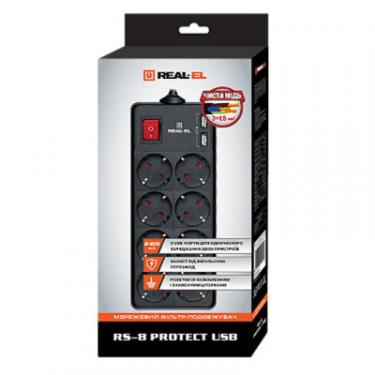 Сетевой фильтр питания REAL-EL REAL-EL RS-8 PROTECT USB, 1.8m, black Фото 1