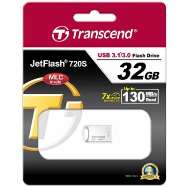 USB флеш накопитель Transcend 32GB JetFlash 720 Silver Plating USB 3.1 Фото 3