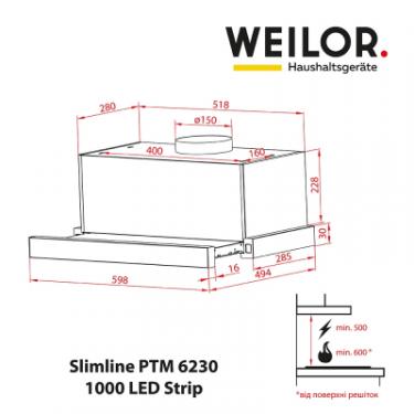 Вытяжка кухонная Weilor Slimline PTM 6230 SS 1000 LED strip Фото 1