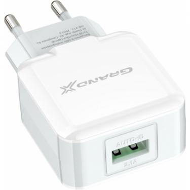 Зарядное устройство Grand-X USB 5V 2,1A White + cable USB -> micro USB, Cu Фото 2