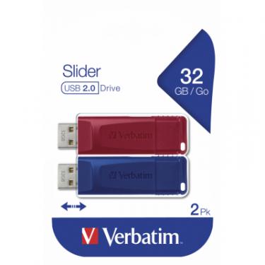 USB флеш накопитель Verbatim 2x32GB Store'n'Go Slider Red/Blue USB 2.0 Фото 7