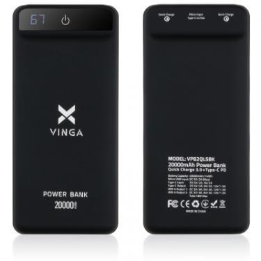 Батарея универсальная Vinga 20000 mAh QC3.0 Display soft touch black Фото 6