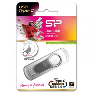USB флеш накопитель Silicon Power 128 GB DriveMobile C80 USB 3.1 + Type-C Silver Фото 3