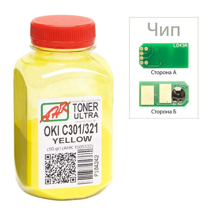 Тонер AHK OKI C301/321, 50г Yellow+chip Фото