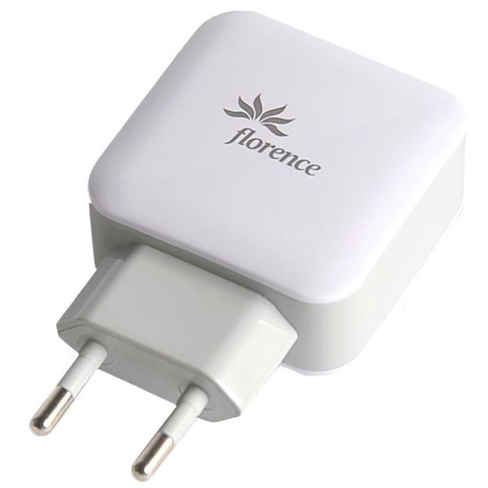 Зарядное устройство Florence 2USB 3A + Lightning cable White Фото