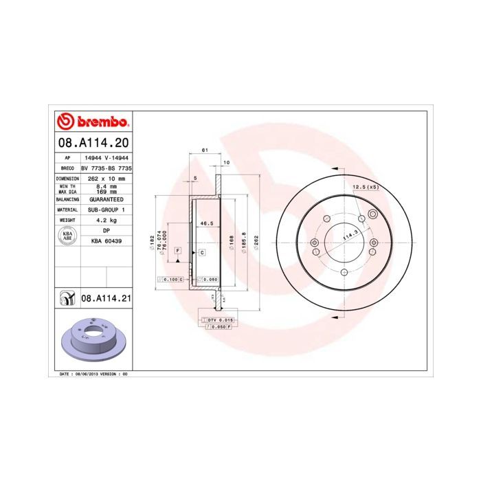Тормозной диск Brembo 08.A114.20 Фото