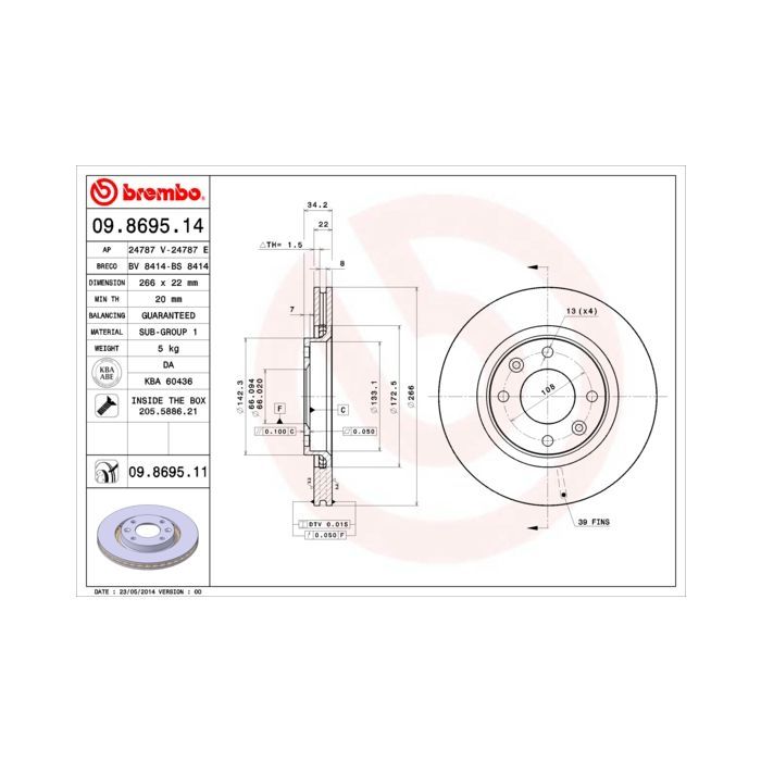 Тормозной диск Brembo 09.8695.11 Фото