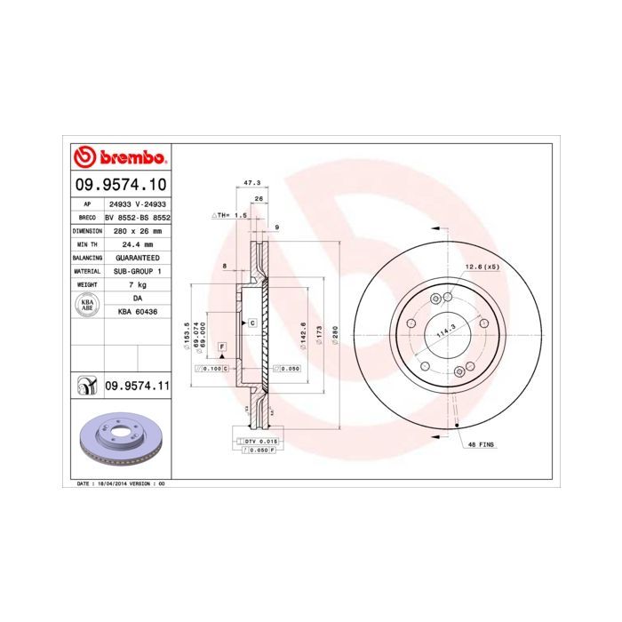 Тормозной диск Brembo 09.9574.10 Фото