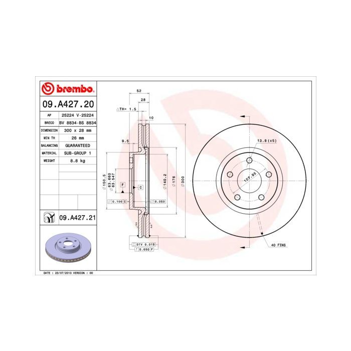 Тормозной диск Brembo 09.A427.21 Фото