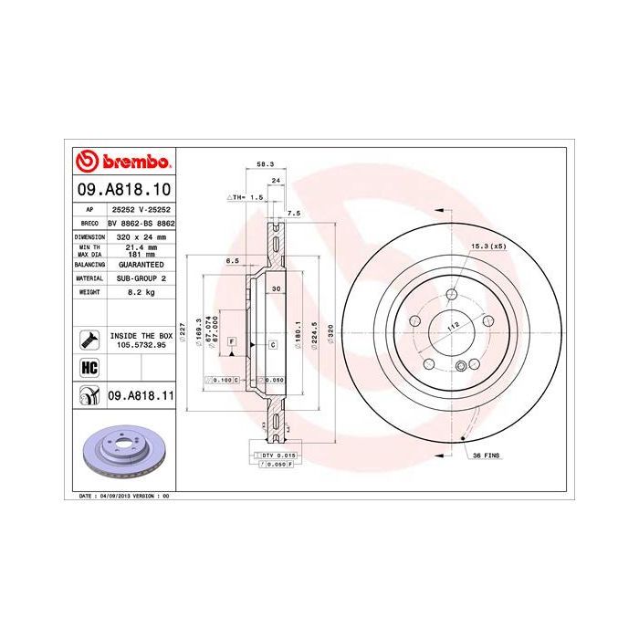 Тормозной диск Brembo 09.A818.11 Фото