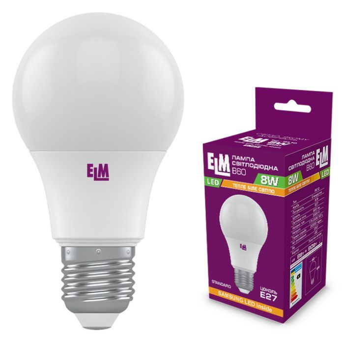 Лампочка ELM B60 8W PA10S E27 3000K Фото