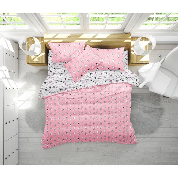 Постельное белье MirSon Бязь 17-0528 Bunnies pink Сімейний 160x220 Фото