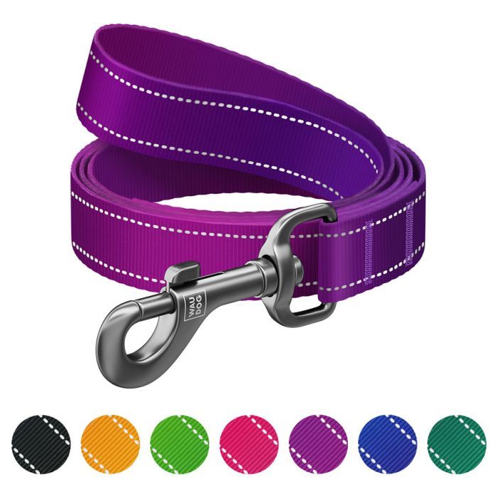Поводок для собак WAUDOG Nylon Mono, светоотражающий L-XXL фиолетовый Фото