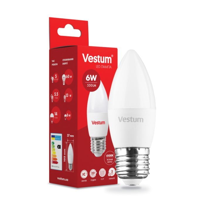 Лампочка Vestum C37 6W 4100K 220V E27 Фото